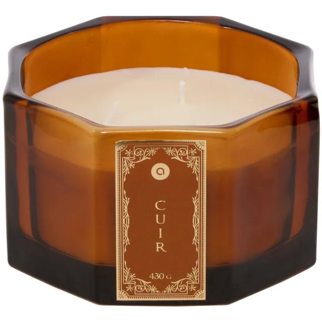 Atmosphera Créateur d'intérieur® Bougie parfumée Lucien hexagonale 430g cuir ambre