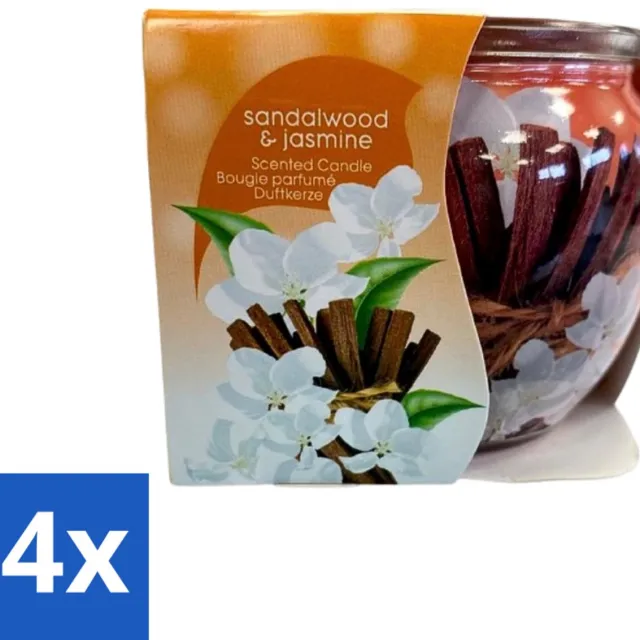 At Home 4 x At Home - Scents - Geurkaars - Sandalwood & Jasmin - 70 g - Geurkaars - Sandelhout - Jasmijn - Thuisgeur - Rustgevende Geur Bruin