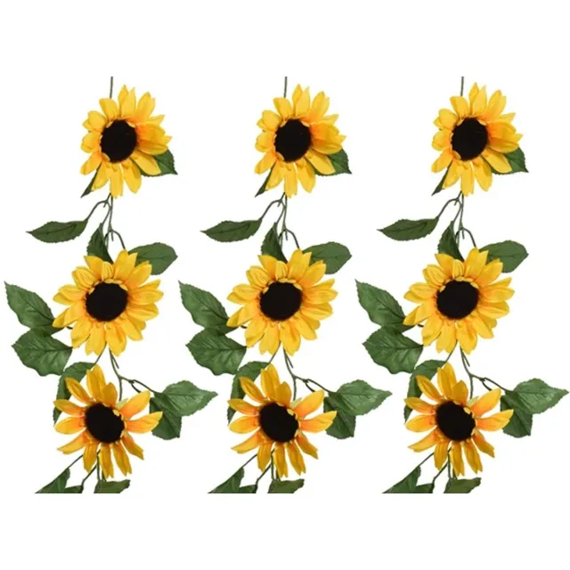 Everlands Bloemen slinger - 3x - zonnebloem - kunstplant - geel - 150 cm - Helianthus