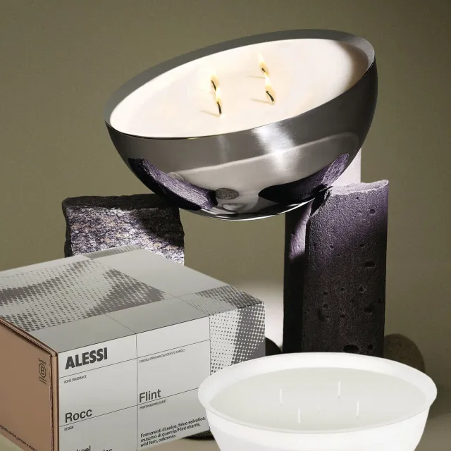 Alessi Rocc-Set-Medium-Flint-Geurkaars-mét-Container gepolijst rvs