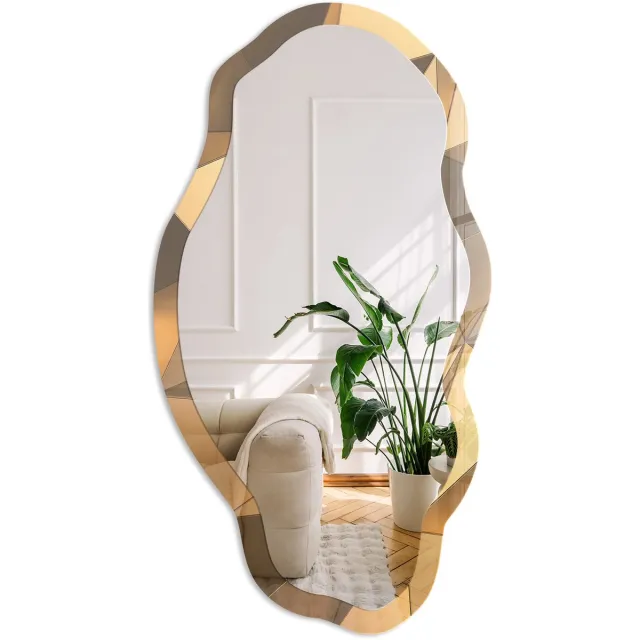 Coloray Ruimtelijk Patroon Spiegel - Beige Elegante Rechthoekige Wandspiegel - Organische Spiegel - Kantoor, Woonkamer, Hal - Geometrisch - 45x90 cm - Totale afmeting 52x97 cm Ruimtelijk Patroon, Beige