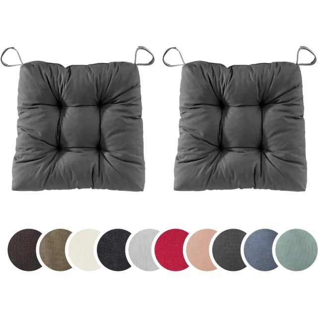 Sleepling set van 2 stoelkussens Basic 20 | 40 (voorkant) / 35 (achterkant) x 38 x 7 cm | zitkussen voor binnen en buiten | hoes van 100% polyester | met klittenband | Made in EU | donkergrijs