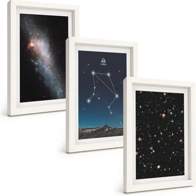 TULUP 3-Delige Schilderij Set - Ruimtestelsel Sterrenbeeld Weegschaal Nachthemel - 20x30 - Wanddecoratie - Woonkamer Decoratie - Interieur Decoratie Witte lijst