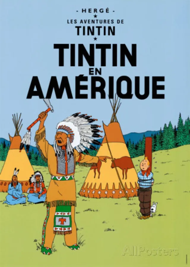 Hergé - Moulinsart - Kuifje Kuifje Poster Kuifje in Amerika - 50x70cm - Officiële Kuifje - Moulinsart Poster Franstalig Multi