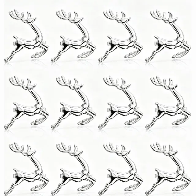 HisKes Set van 12 zilveren servetringen met 3D rendierfiguur van zinklegering - feestelijke tafeldecoratie voor Kerstmis - bruiloften en feestdiners
