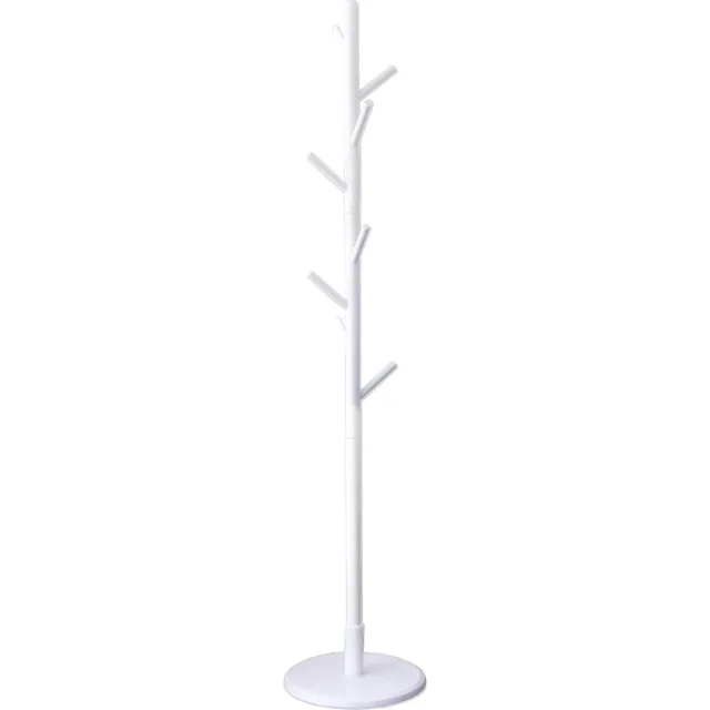 QUVIO Staande kapstok hout - 175cm hoog - 8 haken - Wit - Garderobe kapstok