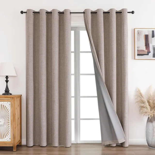 Famanu 100% Verduisteringsgordijn - 2 stuks - L 140 x H 245 cm - thermisch gordijn - linnen - isolerend - tegen kou en hitte - ondoorzichtig - met ogen - isolatie - licht - uv - bescherming