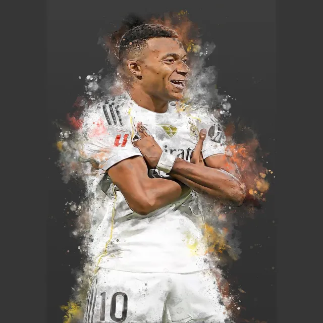 MBappe poster - Voetbal wanddecoratie Kylian Mbappe - A1 poster - 59.4x84 cm - Semi glossy fotopapier - Voetbal fan poster - Unieke poster cadeau voor een echte voetbalfan Donkergrije achtergrondkleur