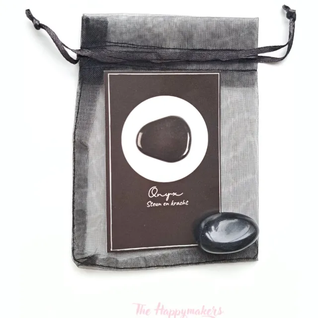 The Happymakers Edelsteen in zakje ''onyx'' trommelsteen, knuffelsteen, natuursteen, giftset, cadeautje, steun en kracht