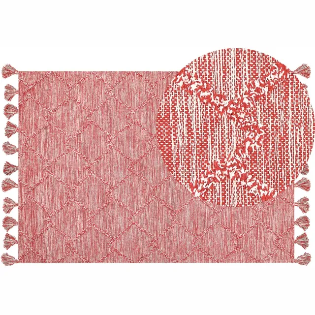 Beliani NIGDE - Laagpolig vloerkleed - Rood - 160 x 230 cm - Katoen