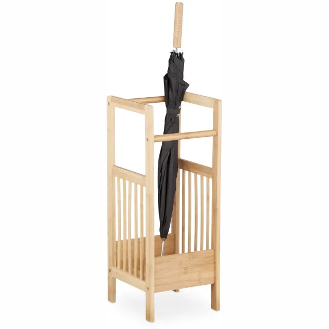 Famanu Paraplubak van bamboe met 2 grepen, vierkant, afmetingen H x B x D: ca. 64 x 25 x 26,5 cm, voor wandelstokken en paraplu's, natuurkleur Naturel