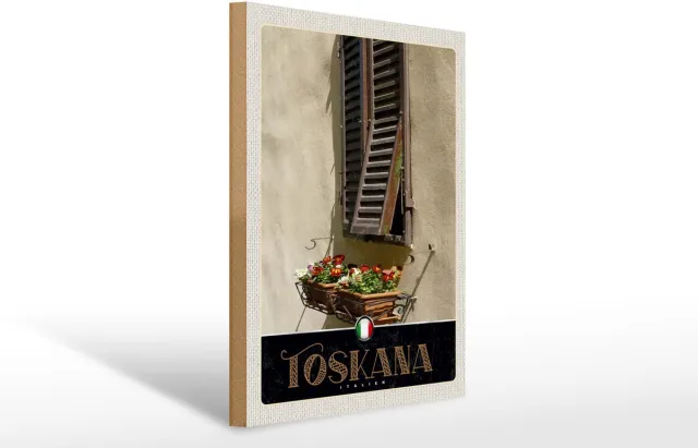 Femer Holzschild Reise 30x40cm Toskana Italien Gebäude Blumen