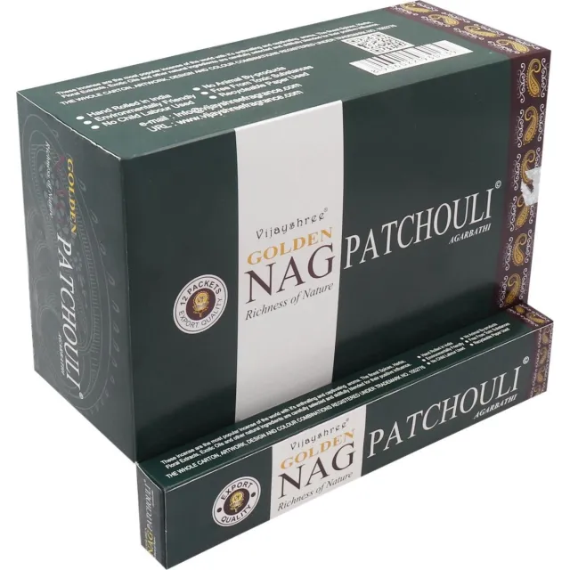 Phoenix Import Mani Bhadra 12 pakjes Golden Nag Patchouli wierookstokjes (12 pakjes x 15g) Zie afbeelding