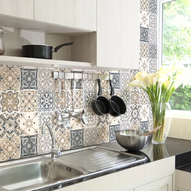 Ambiance Sticker Muurstickers - Zelfklevende tegelmuurstickers voor keuken en badkamer - 9 STRESA tegelstickers - 9 stickers 20x20cm Multi color