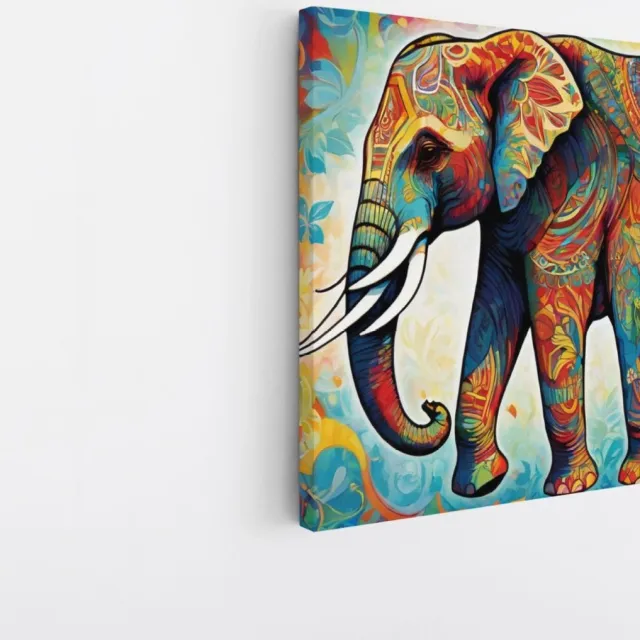 Saammp Canvas Schilderij - Olifant - Kleurrijke kunst - Dieren - 30x30 - Foto op canvas - Wanddecoratie - Muurdecoratie Woonkamer - Slaapkamer decoratie - Canvas Print Multicolor