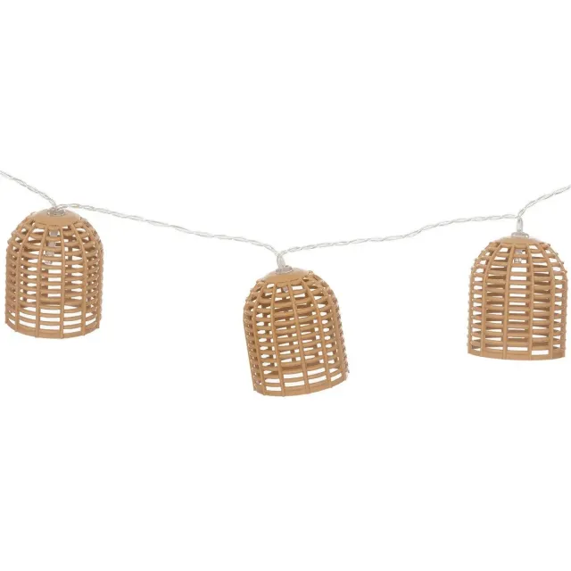 Atmosphera Solar tuin lantaarns lichtsnoer - naturel - rotan kunststof - 335 cm - buiten - Led licht