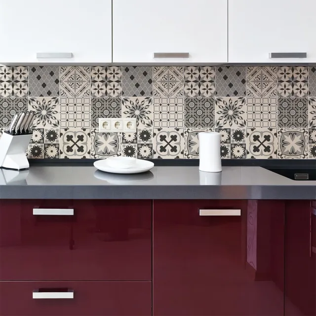 Ambiance Sticker Muurstickers - Zelfklevende tegelmuurstickers voor keuken en badkamer - 9 ivoorkleurige Azulejo tegelstickers - 9 stickers 10x10cm Multi color