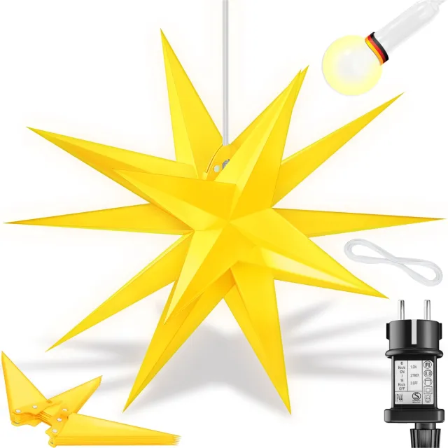 Kesser Kerstster met Verlichting 3D - LED Kerst Ster Hangend met Timer voor Binnen en Buiten, Kerstverlichting Adventsster - Geel