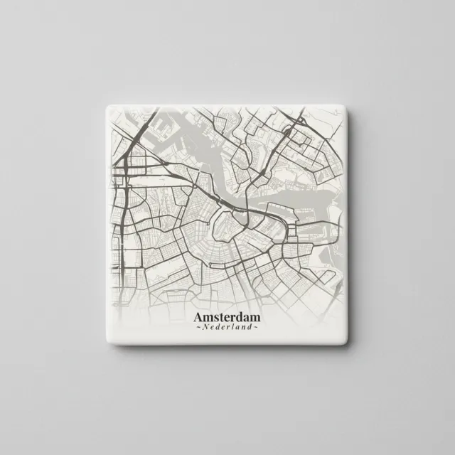 Nevolis Amsterdam Minimalistische Stadskaart Decoratieve Tegel – Elegante Plattegrond Wanddecoratie – 15 x 15 cm Multi Color