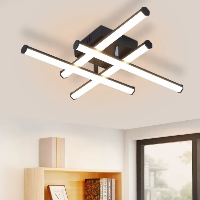 NETTLIFE Plafondlamp LED - zwart - 4-Lichts - 3000K Warm wit Licht - Metaal - 24W - Moderne Plafondverlichting - voor Woonkamer | Slaapkamer | Eetkamer - 44cm