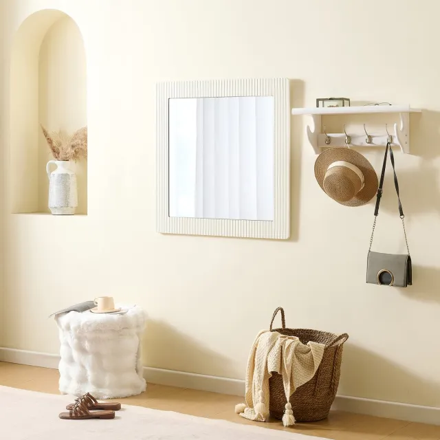 COVREO Wandspiegel 80 x 80 cm wit, MDF met lijst vierkant voor binnen White