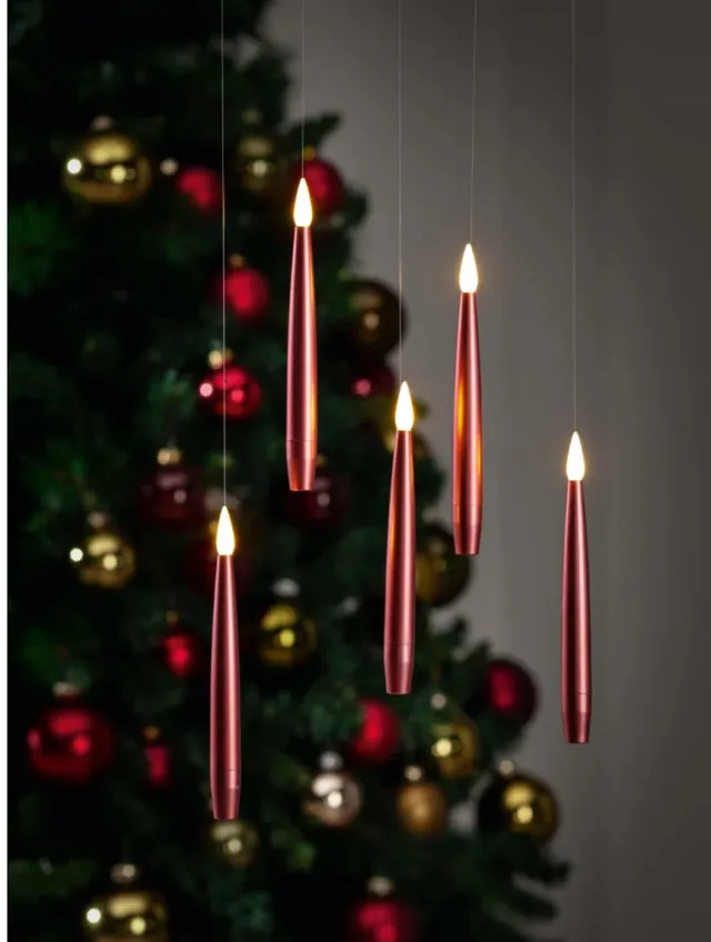 livarno Home Zwevende LED Kaarsen - Kerstboom versiering - 10 Stuks - Kaars lengte 15cm - Rood rood kaars / wit licht