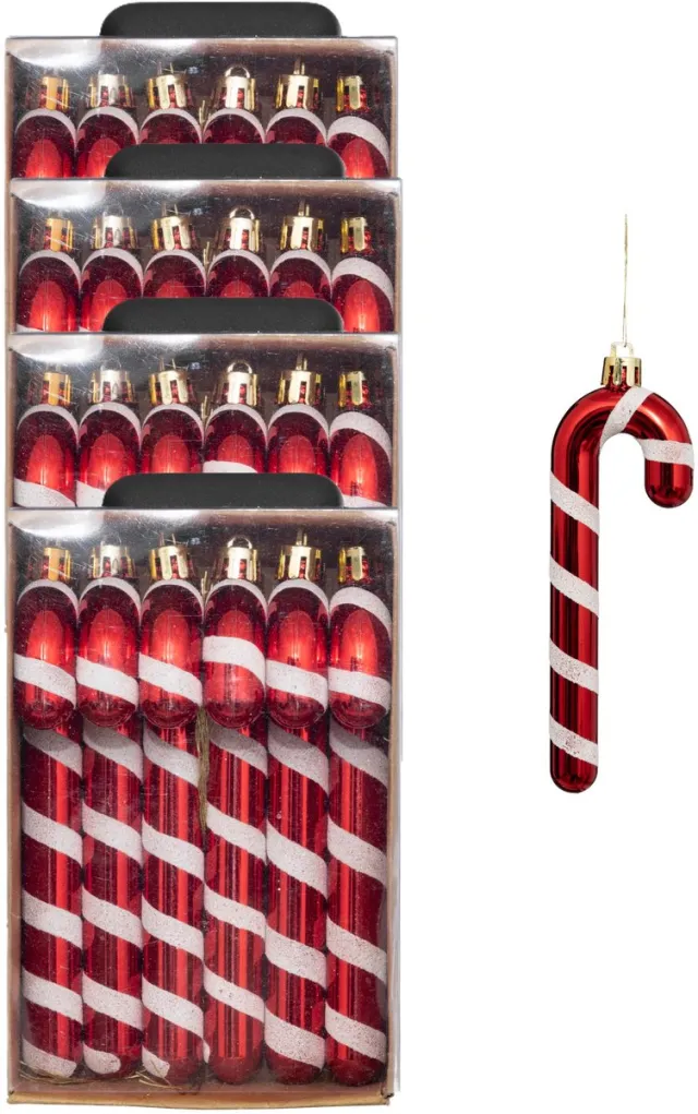 Feeric lights & Christmas Feeric lights and christmas kersthangers zuurstokken 24x -plastic- 14cm Rood