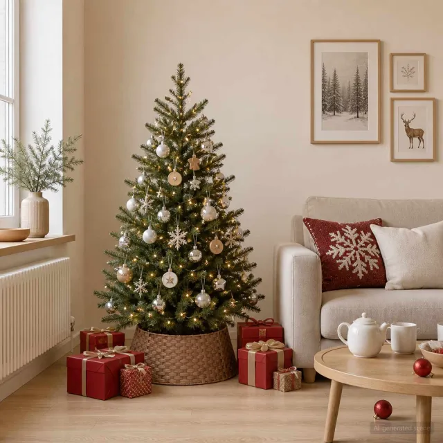 vidaXL Kerstboomkraag Rond Licht Bruin Dia. 45 x 22 cm poly rattan