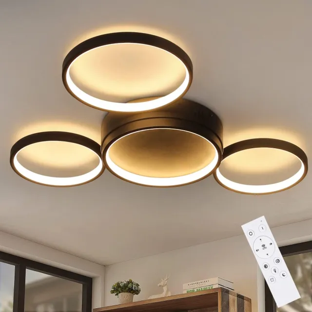 Glitzerlife Plafondlamp - Led Plafondverlichting - Moderne Ringlamp - Dimbaar - Afstandsbediening - Aluminium En Silicagel - 4 Ringen - Ø61,5 Cm - Zwart