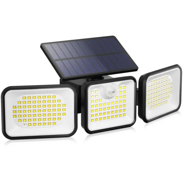 GelldG Buitenlamp op zonne-energie - 180 LED-chips - Met bewegingssensor - 3 standen - LED-schijnwerper - Stralingshoek van 270° - Waterdichte buitenwandlamp - Geschikt voor tuinen, garages en entrees zwart
