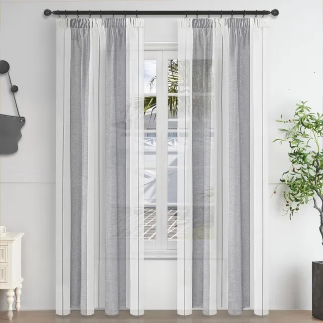 Ibenzoa Gordijnen met plooiband en gestreept patroon voor moderne slaapkamerinrichting, set van 2, 225 x 140 cm Grijs wit strepen