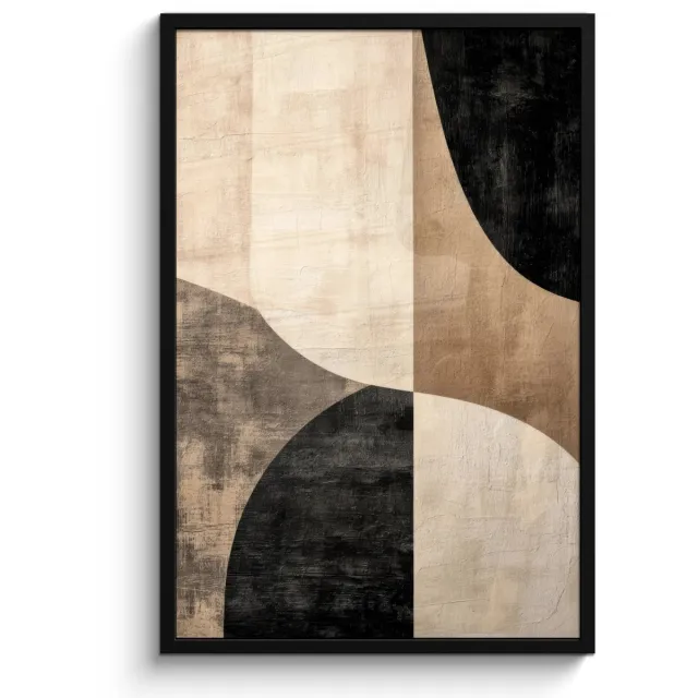 FrameYourWall Poster in lijst - Fotolijst 60x90 cm - Posters - Abstract - Vlakken - Zwart - Rond - Posterlijst zwart - Decoratie - Wanddecoratie woonkamer - Muurdecoratie slaapkamer