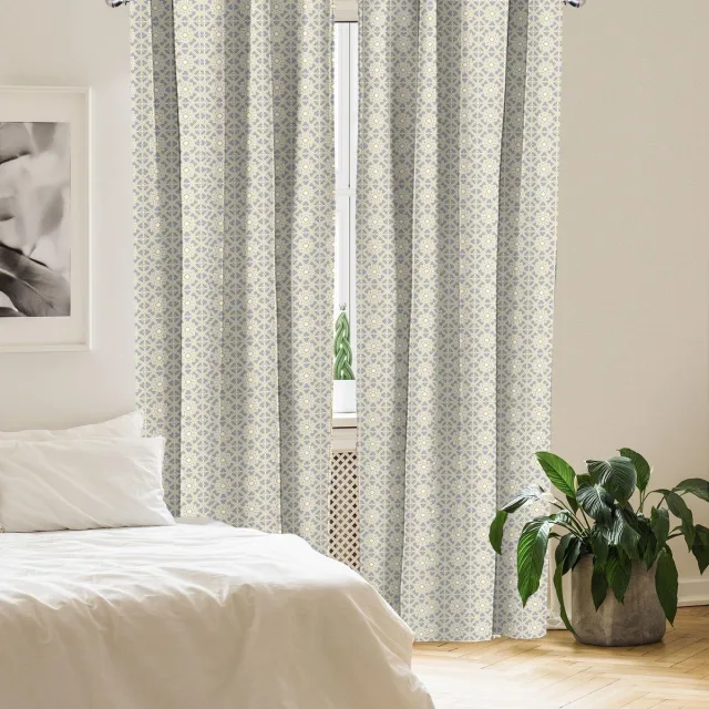 ABAKUHAUS Geometrische gordijnen – 2×75×225 cm – taupe en bleekgeel Taupe Blassgelb
