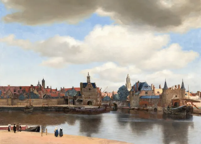 Esque Poster Gezicht op Delft - Johannes Vermeer - Hollandse Meester - Olieverf - 50x70 cm - Kunst Blauw