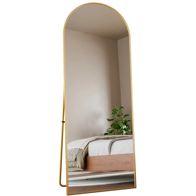 Damenzo - Spiegel - Spiegel staand - Passpiegel - Staande spiegel - Slaapkamer - Half rond - Kleedkamer - 162cm x 53cm - Goud - Glas