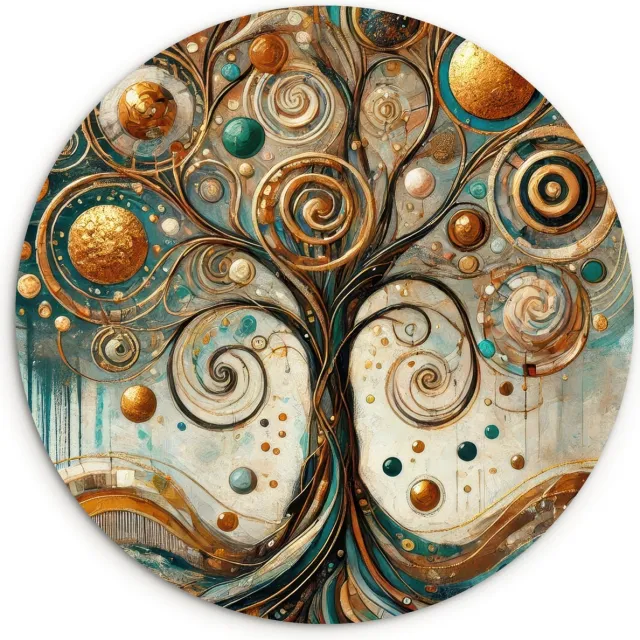 WallCircle Wandcirkel 120x120 cm - Muurcirkel Levensboom - Boom - Abstract - Modern - Figuren - Uniek - Muurdecoratie woonkamer - Wanddecoratie slaapkamer - Kamer decoratie accessoires - Ronde schilderijen binnen - Woonaccessoires