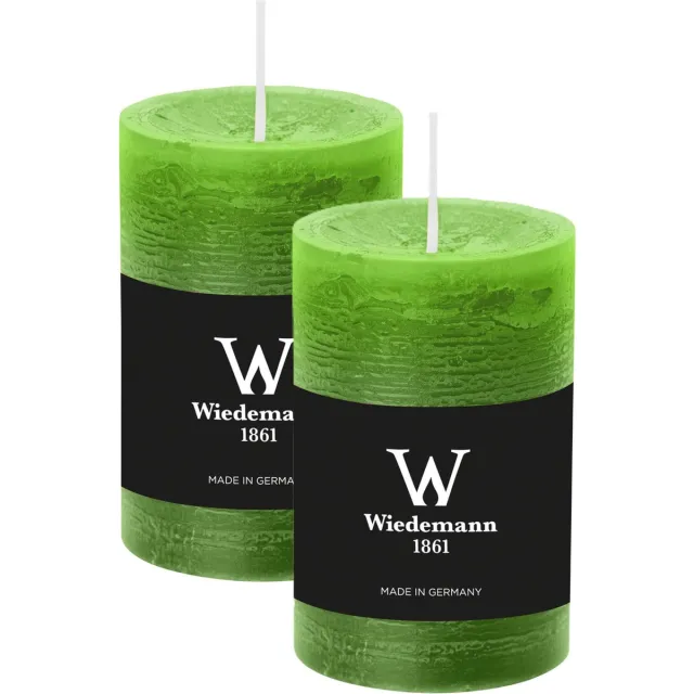 Wiedemann Cilinderkaars/stompkaars - 2x - rustieke kaars - lichtgroen - 6 x 9 cm - 30 branduren