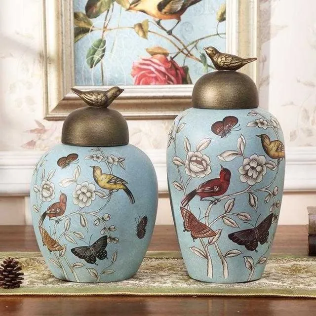 Fine Asianliving Chinese Gemberpot Blauw Porselein Vlinders Handgemaakt D19xH36cm multi
