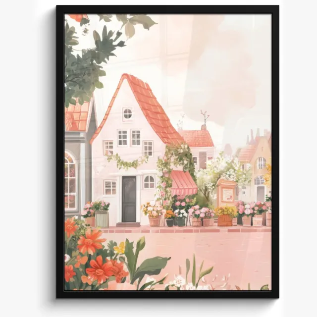 FrameYourWall Poster in lijst - Fotolijst 50x70 cm - Posters - Bloemen - Huizen - Dorp - Posterlijst zwart - Decoratie - Wanddecoratie woonkamer - Muurdecoratie slaapkamer Huisjes - Dorp