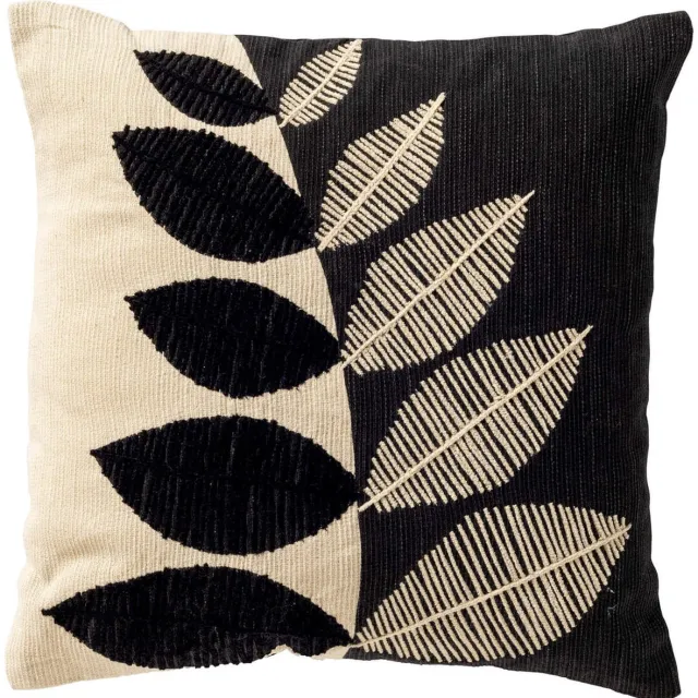 Dutch Decor DANEE - sierkussen 45x45 cm - bladmotief - gerecycled - Raven - zwart - Inclusief binnenkussen - Luxe kussens voor woonkamer & bank