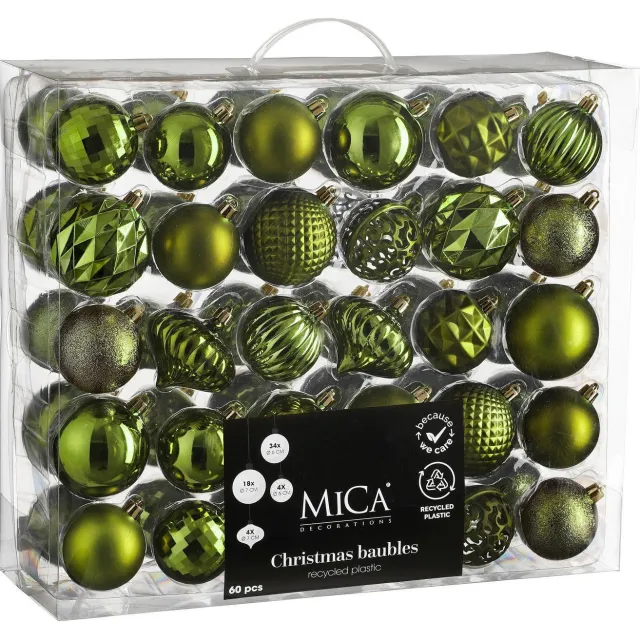 Mica Decorations kerstballen onbreekbaar d.groen - 60 stuks Ø7cm (ø7 cm)