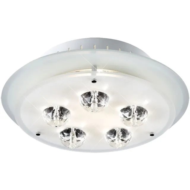 ESTO Plafondlamp Woonkamerlamp Slaapkamerlamp Kristallen lamp, metaal gelakt wit kristallen helder. D 33cm