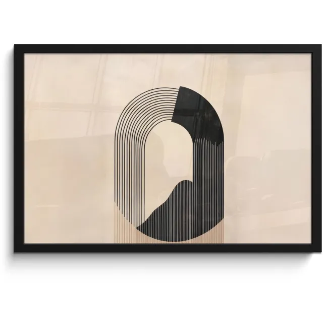 FrameYourWall Poster in lijst - Fotolijst 60x40 cm - Posters - Grafisch gebogen motief - Beige - Posterlijst zwart - Decoratie - Wanddecoratie woonkamer - Muurdecoratie slaapkamer Boog