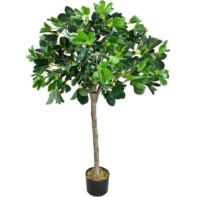 Decovego Kunstmatige Schefflera Plant, Kunstmatige Parapluboom 120 cm, Duurzaam Kunststof Materiaal, voor Binnengebruik, Onderhoudsarm Decoratie