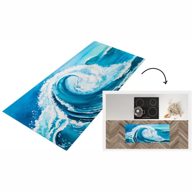 KitchenYeah Keukenloper - Loper keuken - Golf - Zee - Waterverf - Keukenloper vinyl Multicolor