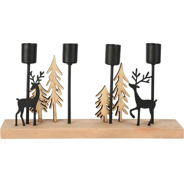 dekoratief Kaarsenhouder m/herten, zwart, hout/metaal, 28x5x14cm | A255465
