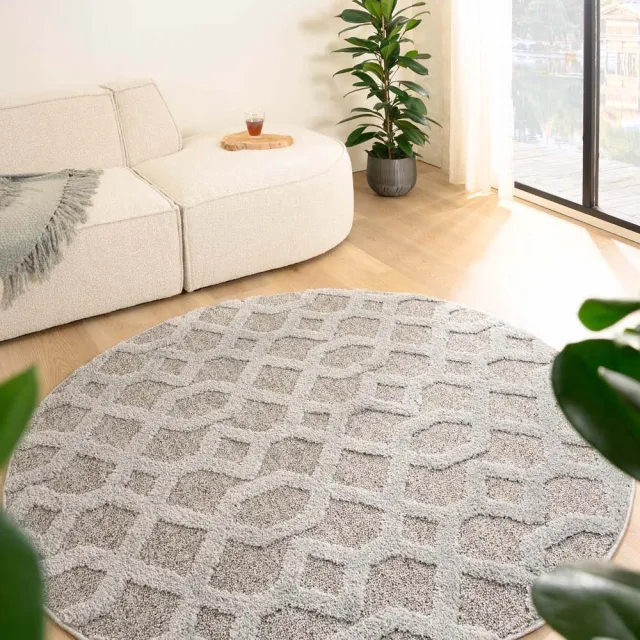 Tapeso Scandinavisch vloerkleed rond - Fjord Ro grijs 200