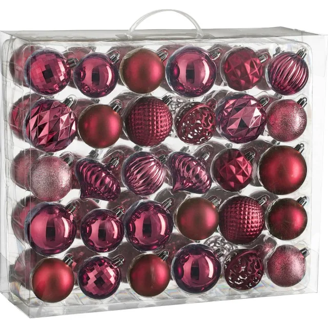 Mica Decorations kerstballen onbreekbaar fuchsia - 60 stuks (ø7 cm) Roze