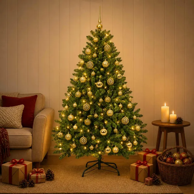 vidaXL Kunstkerstboom lichtgroen met kerstballen 120 cm 150 LED's
