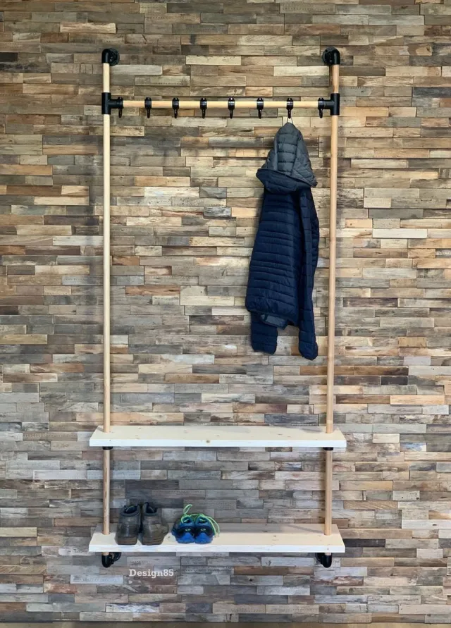 Design85 kapstok hout 100x28x205 cm (bxdxh) onbehandeld hout zwart